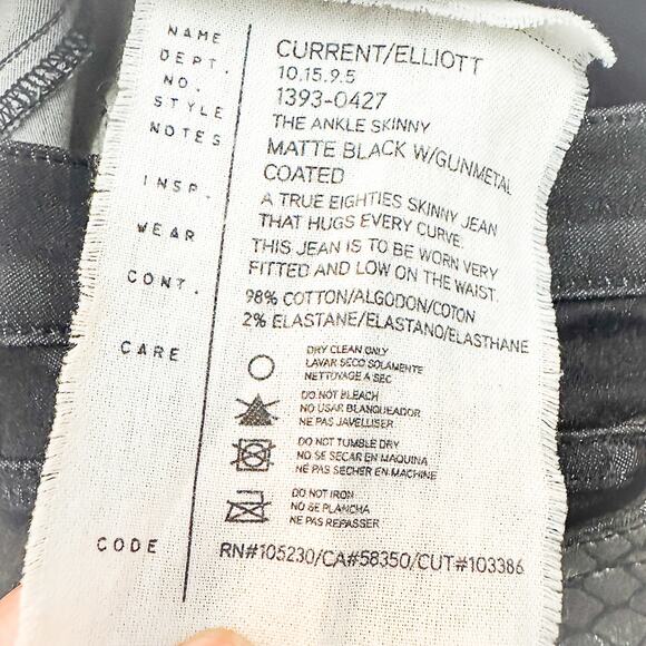 Current/Elliott The Ankle Skinny Matte Black Gunmetal Coated 80s Jeans Size 28 - Picture 6 of 8